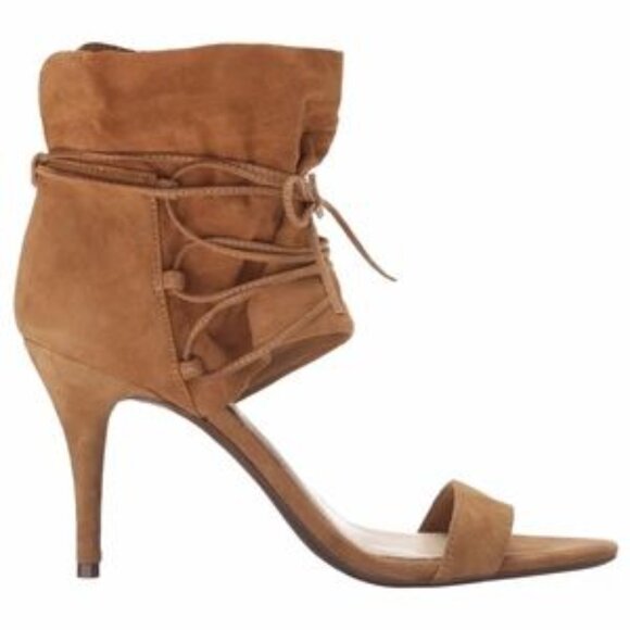 Women's Jessica Simpson Madeena Lace-Up Honey Brown Suede Heels - Picture 4 of 7